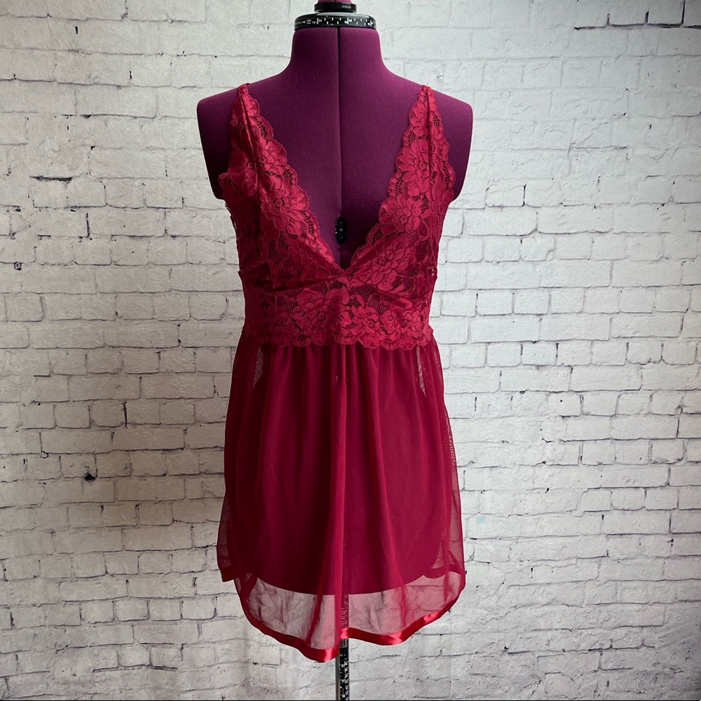 Avid love size medium red lace babydoll nightgown